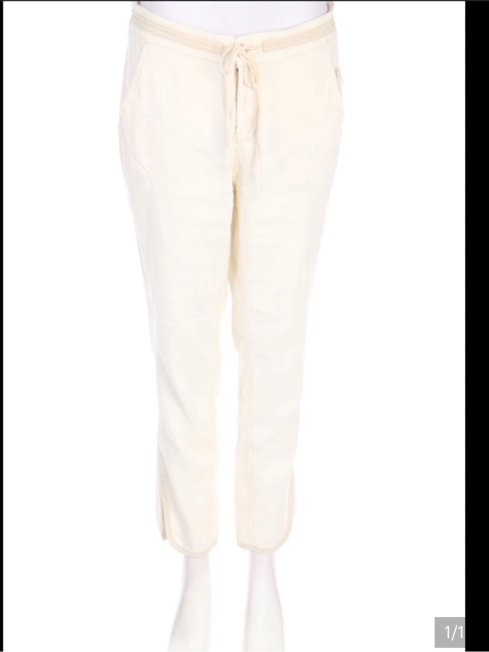 Pilcro And The Letterpress Linen Blend Ivory Drawstring Waist Ankle Crop Pants - Picture 2 of 6